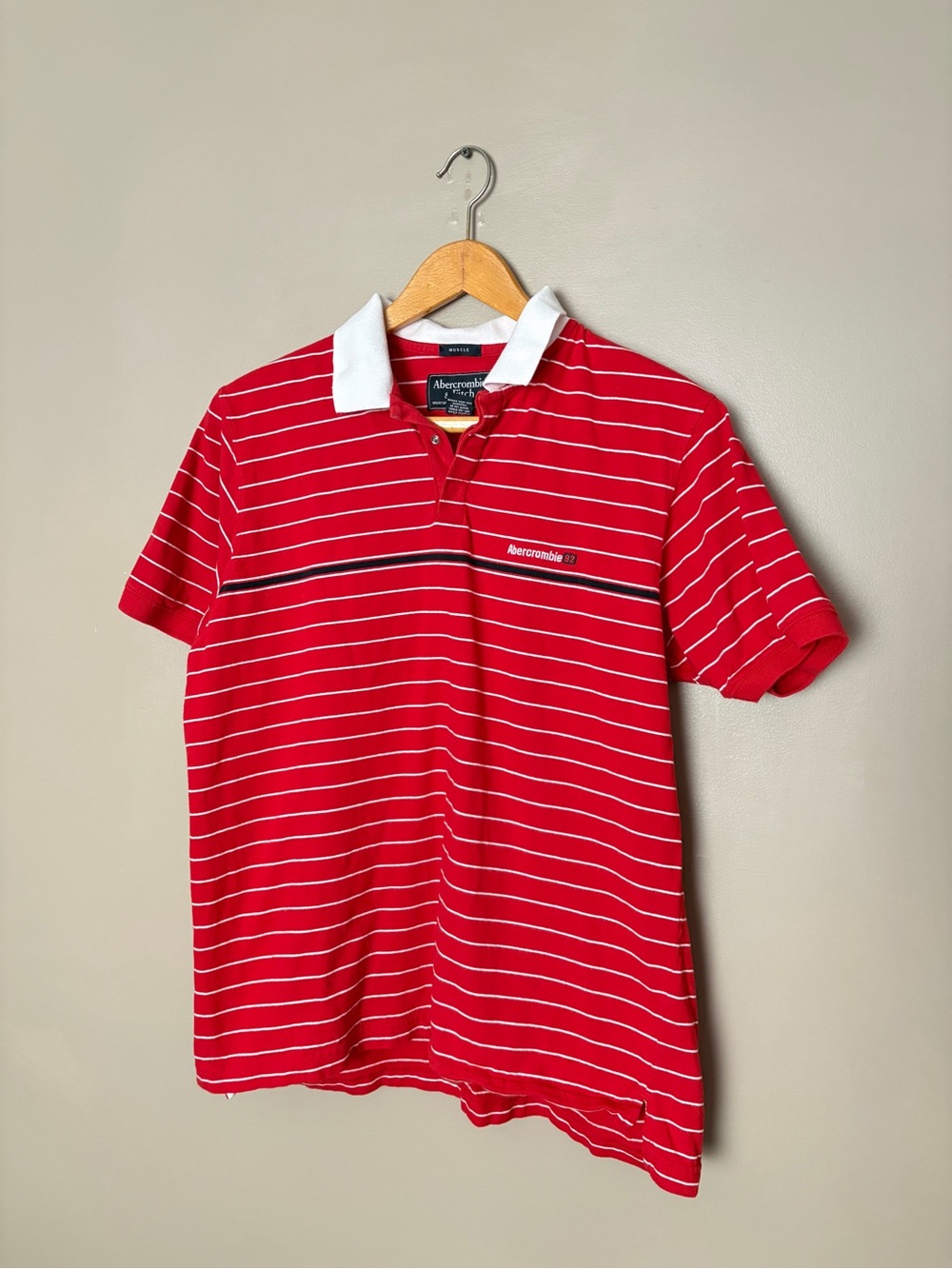 Vintage Y2K Abercrombie & Fitch Muscle Fit Striped Polo Shirt Red White striped